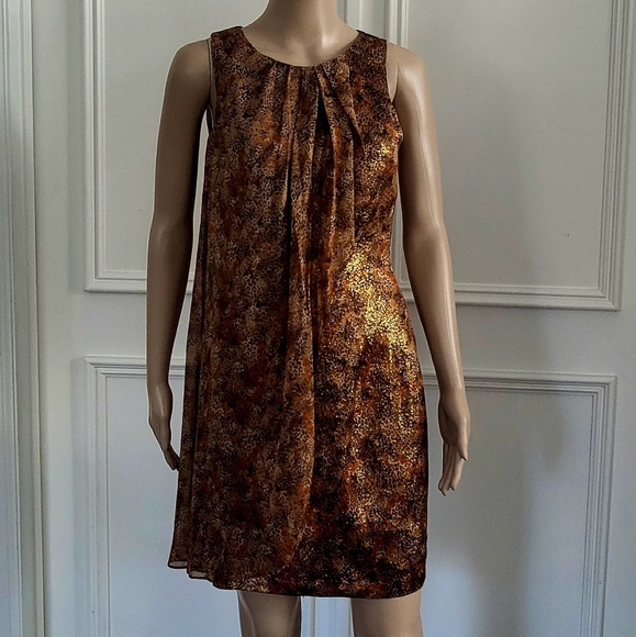 Cynthia Steffe Metallic Brown Retro Silk Dress - Size 0 - Picture 7 of 7